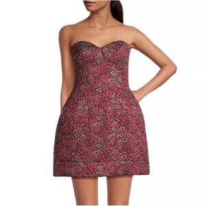 Liv Foster Dress Floral Strapless Mini Jacquard Sweatheart Neckline NWT